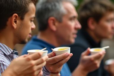 People tasting soup