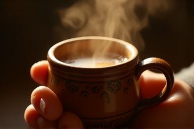 Hand holding a cup of chai