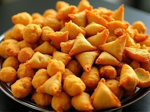 Platter of assorted Indian snacks