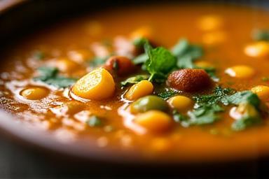 Close up detail of a bowl of soup