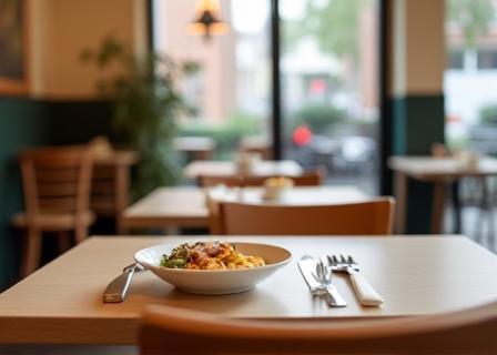 A table setting at Garam Bowl with food